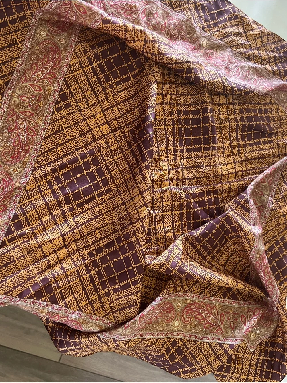 Sacha London Purple and Gold Printed Silk Scarf